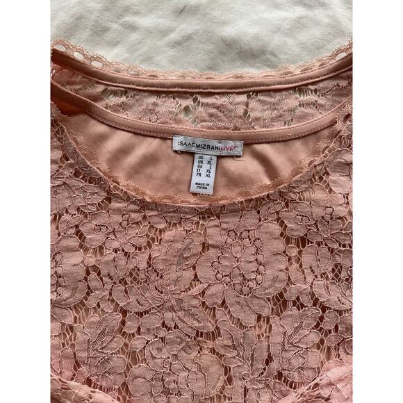 Isaac Mizrahi Live! Lace Bell Sleeve Tunic Top | Size L | Blush Pink - Picture 2 of 6